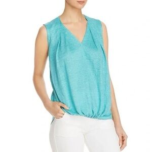 Kobi Halperin Annabel Top 100% Linen Teal Oversized Sleeveless V-neck, size XS